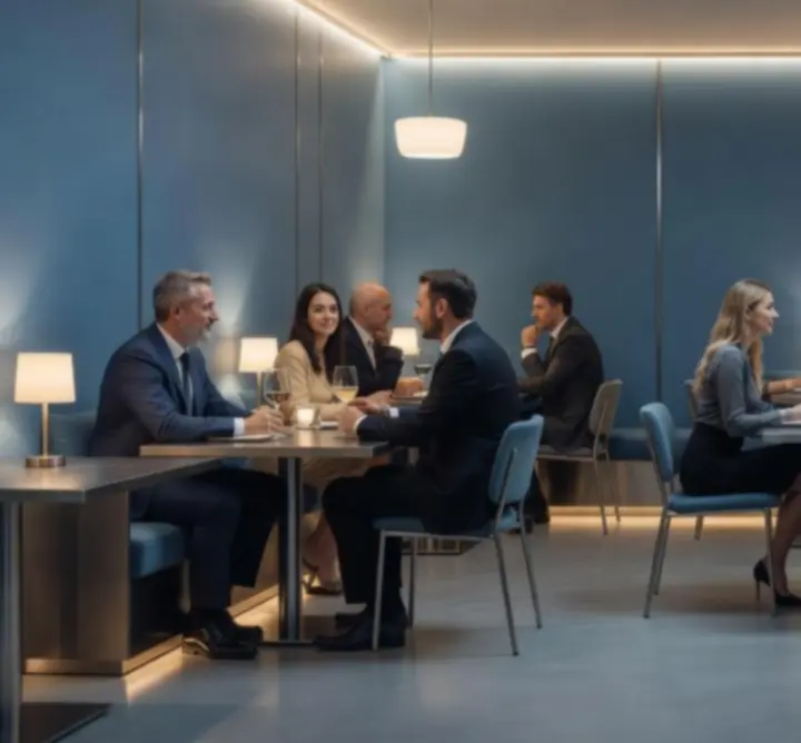 Elegáns, modern éttermi lounge és társasági est hangulatos fénnyel